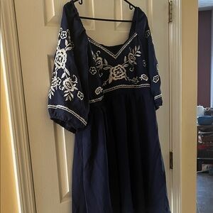 Navy Blue Embroidered Kids Dress